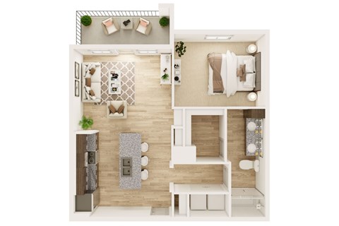 Floor plan for 1 bed, 1 bath, 809 sqft